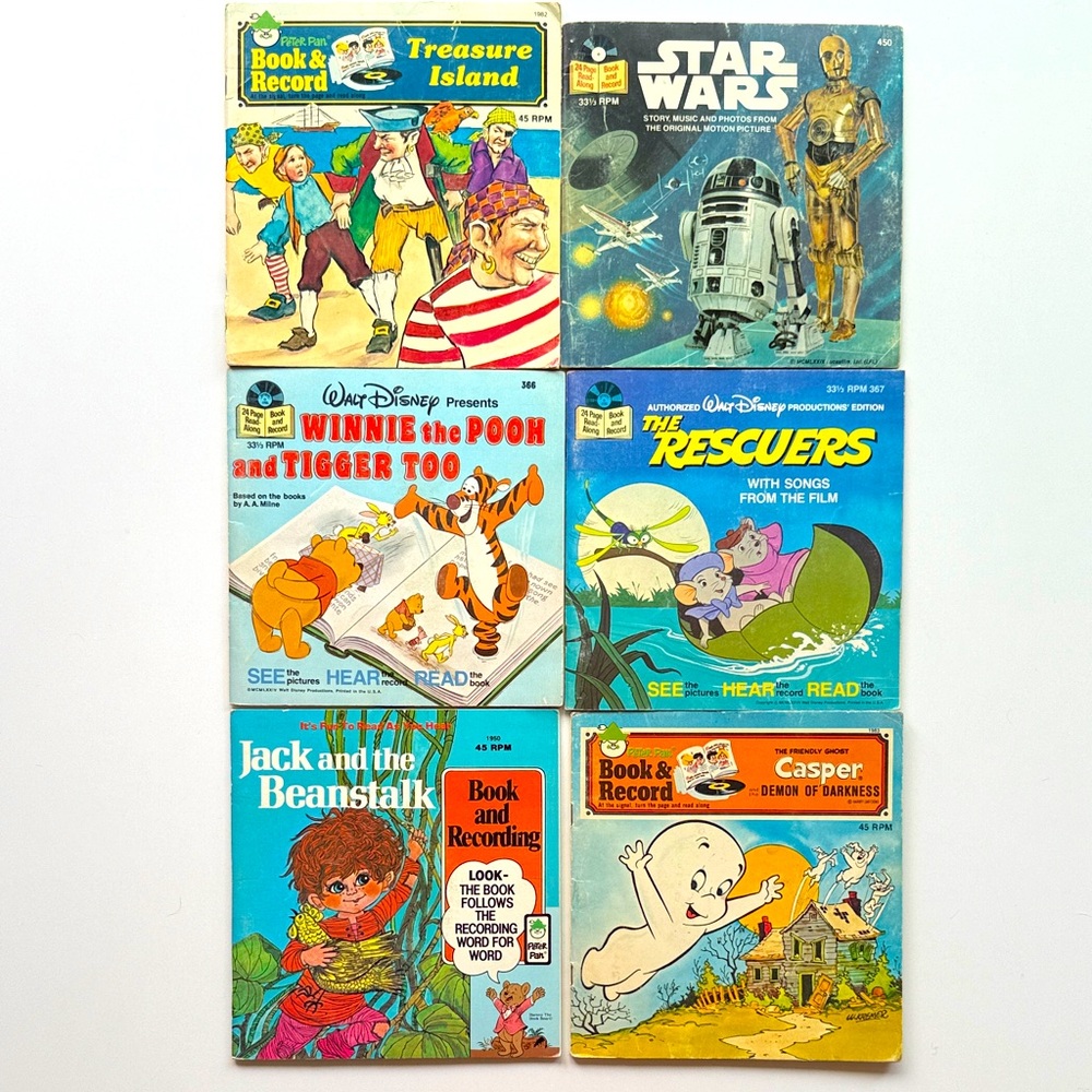 Vintage Read Along Book & Record Set of 6 including Star Wars